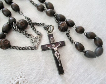 vintage French wooden rosary-made in France, wood