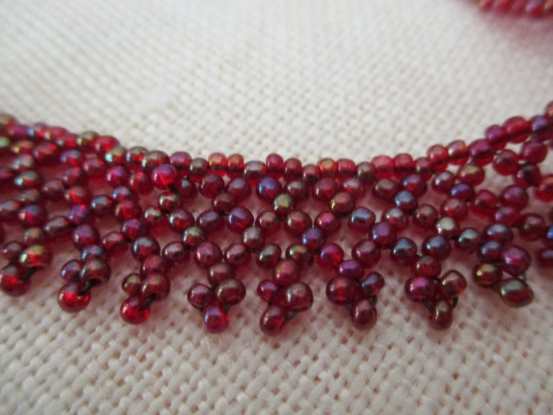 seed beads choker necklace sterling silver garnet cabochon quartz pendant 15 vintage