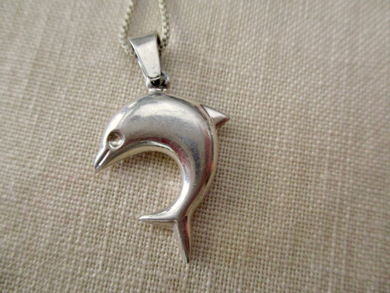 sterling silver dolphin pendant necklace - 15" st… - image 1
