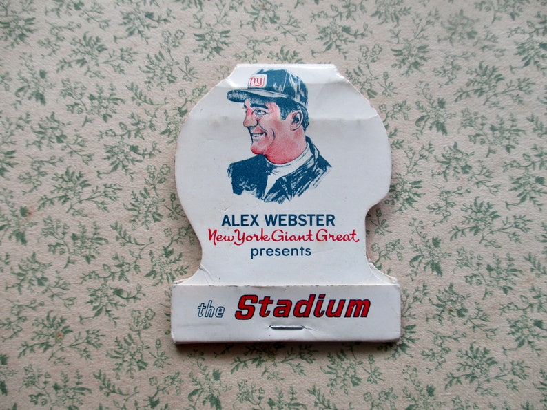 vintage matchbook Alex Webster Presents The Stadium restaurant, football, New York Giants, matches image 2