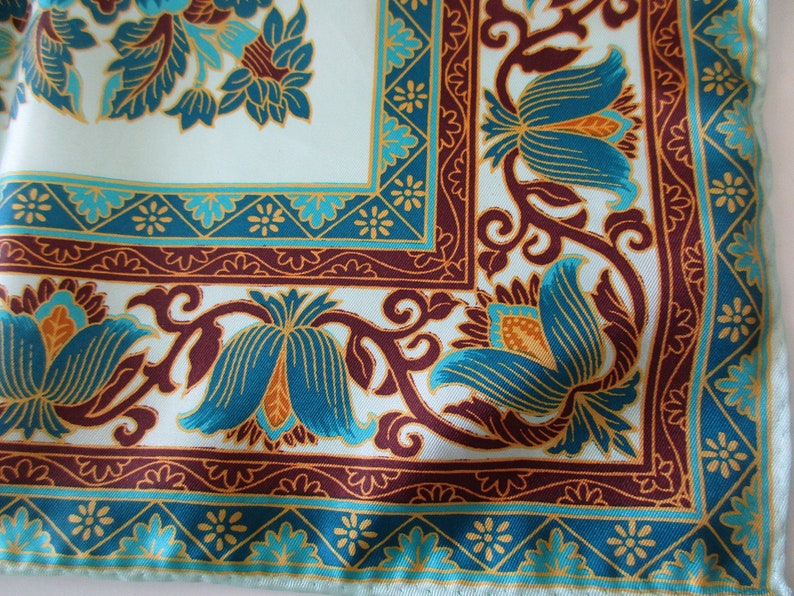 vintage scarf Specialty House, polyester, made in Japan, floral, flourish, aqua image 2