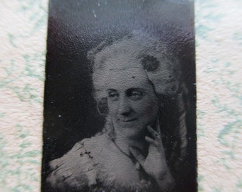 antique miniature gem tintype photo - 1800s, man dressed as a woman, actor, French Revolution wig, cross dresser
