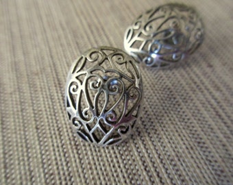 vintage sterling silver filigree earrings - pierced, ornate, heart, oval