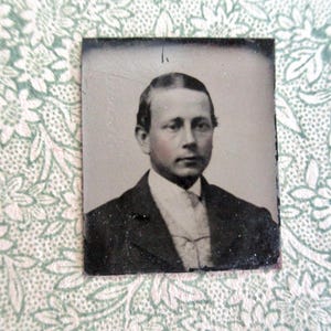 antique gem tintype photo - 1800s, handsome young man, well dressed, tinted cheeks