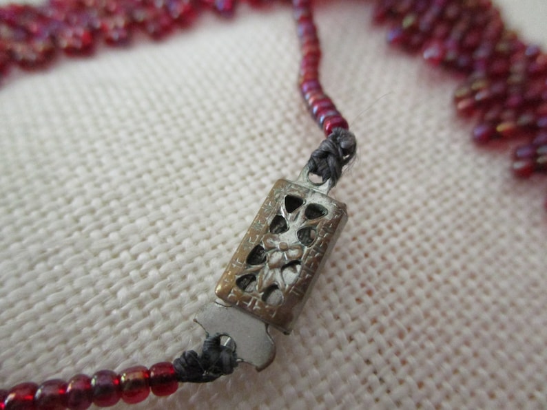 seed beads choker necklace sterling silver garnet cabochon quartz pendant 15 vintage