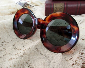 60s large round tortoise shell sunglasses - made in France
