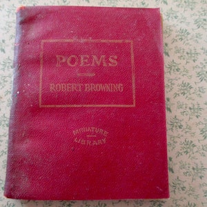 1920s tiny book - Poems, Plays, Robert Browning, red bound, Miniature Library, mini book, antique