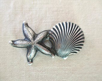 BEAU sterling shell starfish pin- brooch, designer, signed, 1950s, 1960s
