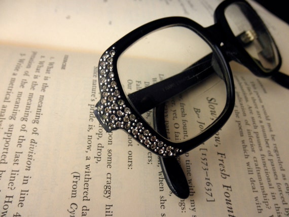60s French eyeglasses with rhinestones - black, g… - image 1