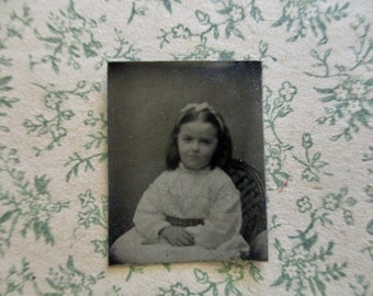 antique miniature gem tintype photo - 1800s, sweet little girl