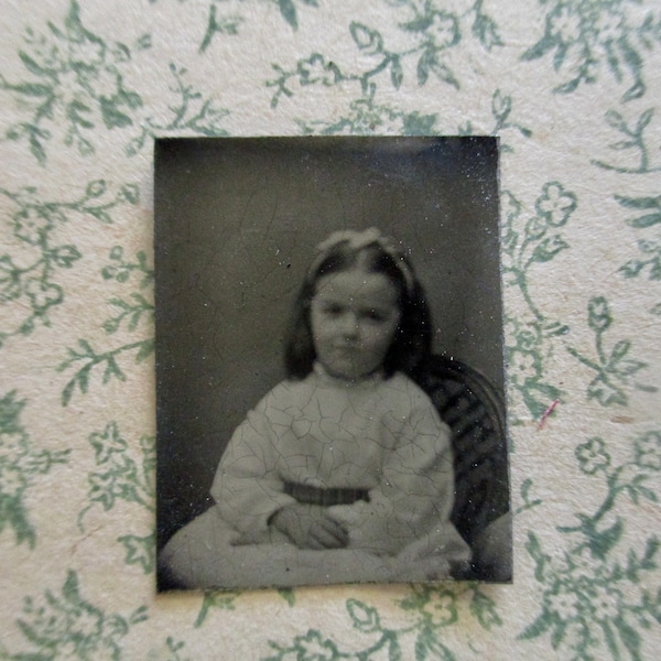 antique miniature gem tintype photo - 1800s, sweet little girl