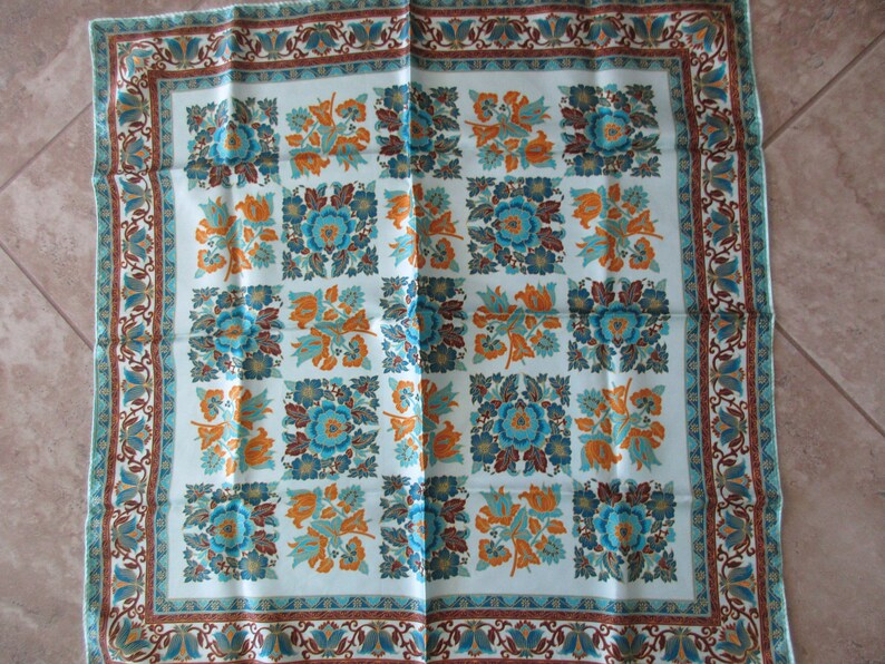 vintage scarf Specialty House, polyester, made in Japan, floral, flourish, aqua image 4