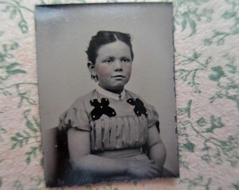 antique miniature gem tintype photo - 1800s, chubby young girl, tinted cheeks