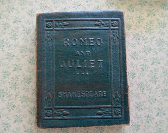 1920s tiny book "AS IS' - Romeo and Juliet, Shakespeare, green bound, Little Leather Library, antique