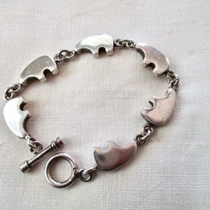 vintage heavy sterling link bracelet - southwestern, bear, mama bear, 7.5 inches