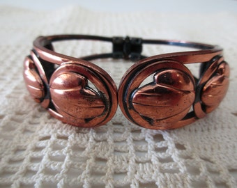 vintage copper bracelet - bangle, clamper, floral