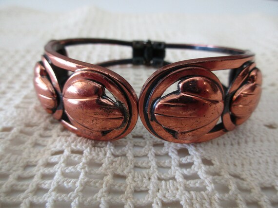 vintage copper bracelet - bangle, clamper, floral