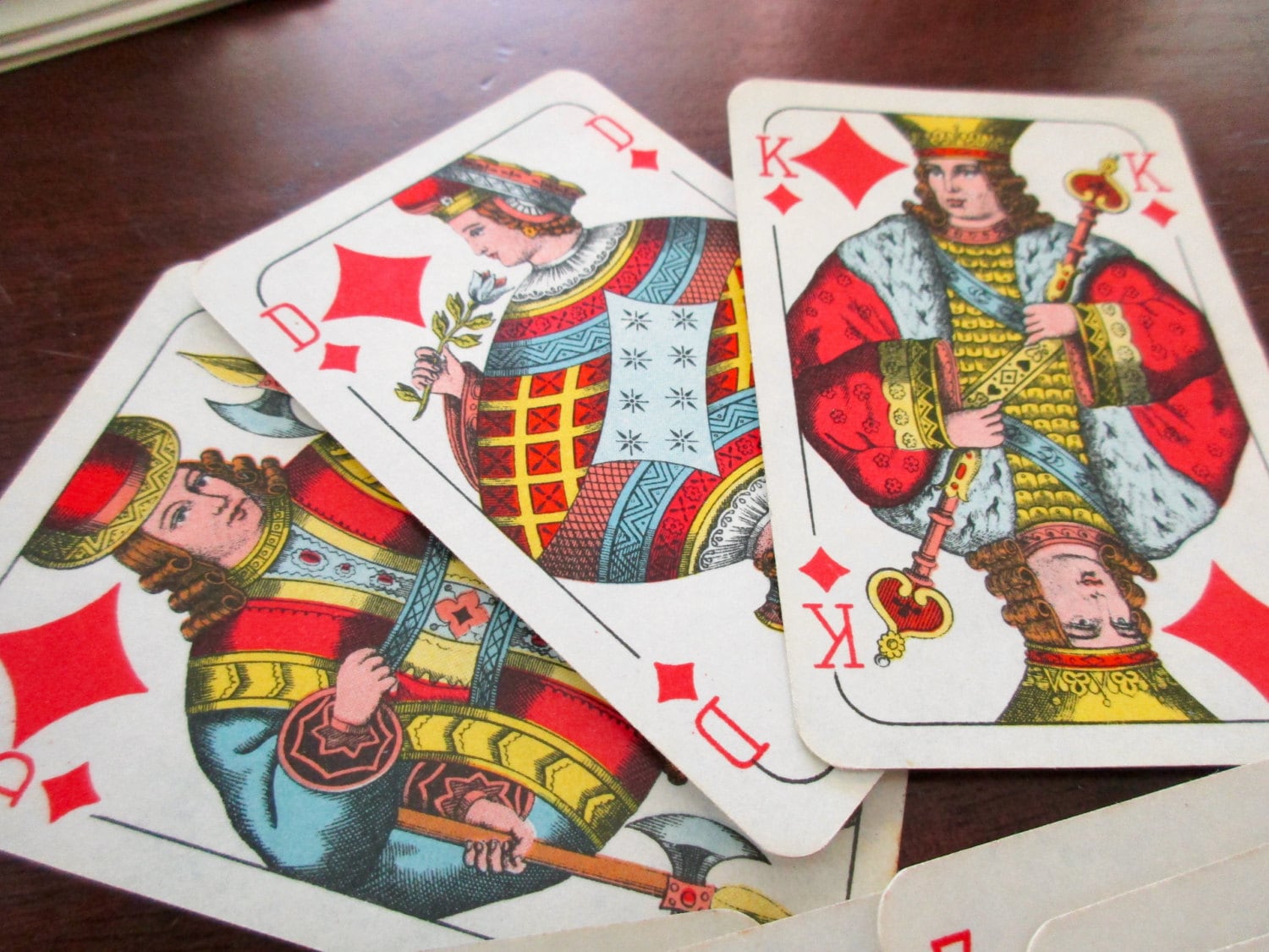 13 Vintage Playing Cards - Diamonds, Red, Blue, King, 1940s, 1950s