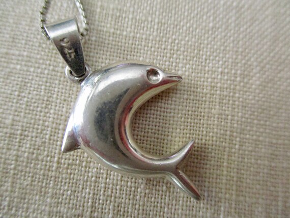 sterling silver dolphin pendant necklace - 15" st… - image 3