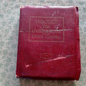 1920s tiny antique book - Through the Looking Glass, Lewis Carroll, John Tenniel, red bound, Miniature Library
