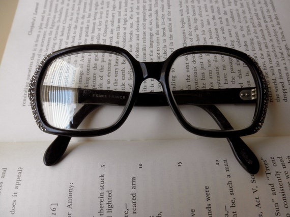 60s French eyeglasses with rhinestones - black, g… - image 3