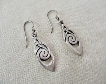 sterling silver earrings - Celtic knot, pierced, Irish, dangle, vintage