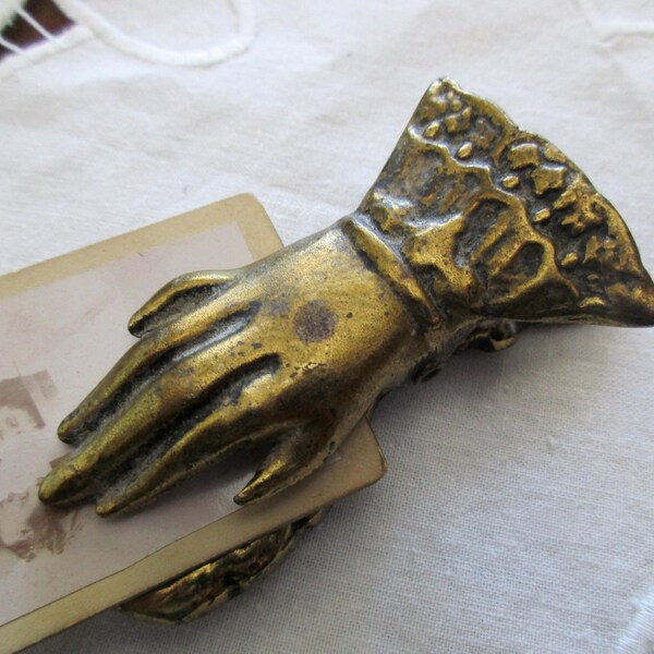 vintage Victorian brass hand letter holder