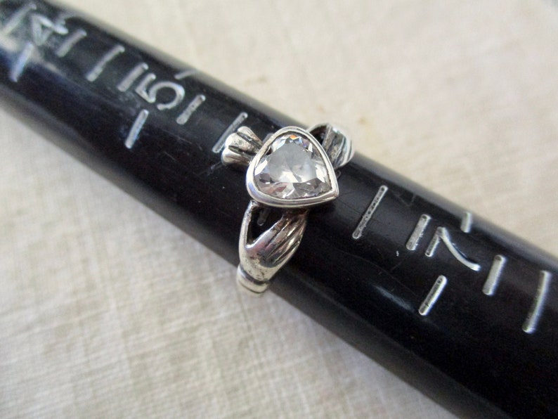 Irish vintage sterling Claddagh Ring with crystal love Ireland size 6
