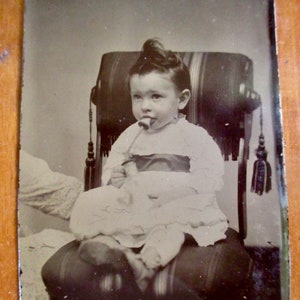 Antique Tintype Photo - 1800s, Baby Sucking on a Bottle, Pacifier