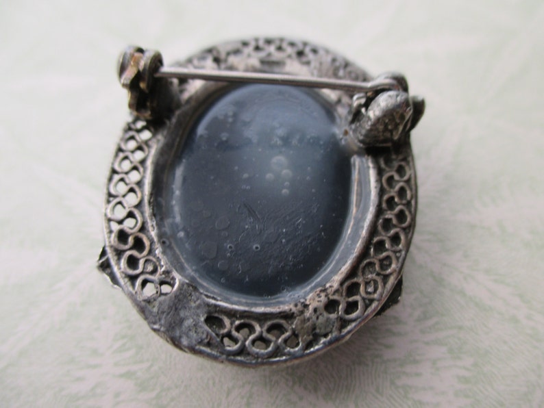 antique sterling silver brooch victorian, black, mourning, cameo image 5