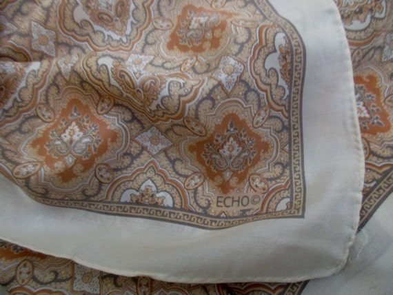 vintage Echo silk scarf-hand rolled, 1970s, geome… - image 1