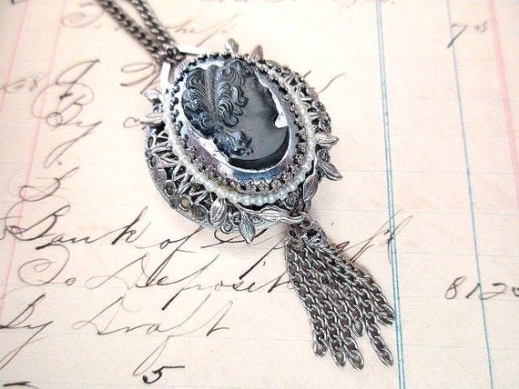 2-sided Lucerne watch and cameo pendant necklace … - image 1