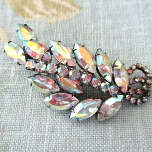 aurora borealis rhinestone brooch - large, prong set, vintage