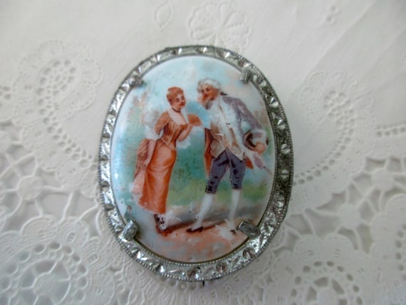 vintage porcelain brooch - victorian, romantic, l… - image 1