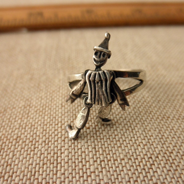 vintage jointed sterling silver clown ring - circus, birthday, size 8