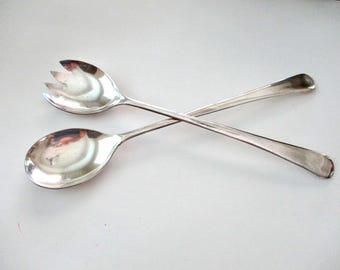 Vintage Silver Plated Salad Serving Set: fork, spoon, made in England