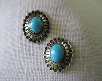 vintage sterling silver earrings - turquoise, pierced