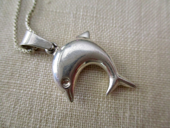 sterling silver dolphin pendant necklace - 15" st… - image 2