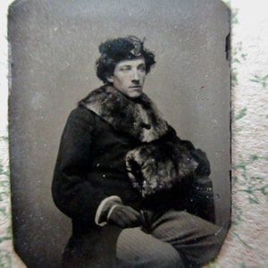 antique miniature gem tintype photo - 1800s, cross dressing man, man in drag, man wearing women&#39;s clothing