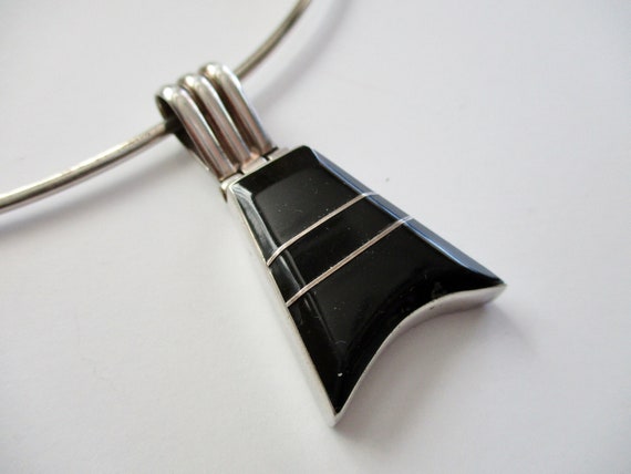sterling silver onyx necklace - chocker, 925, 16"… - image 1