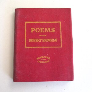1920s tiny book - Poems, Plays, Robert Browning, red bound, Miniature Library,  mini book, antique
