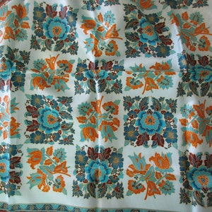 vintage scarf Specialty House, polyester, made in Japan, floral, flourish, aqua image 5