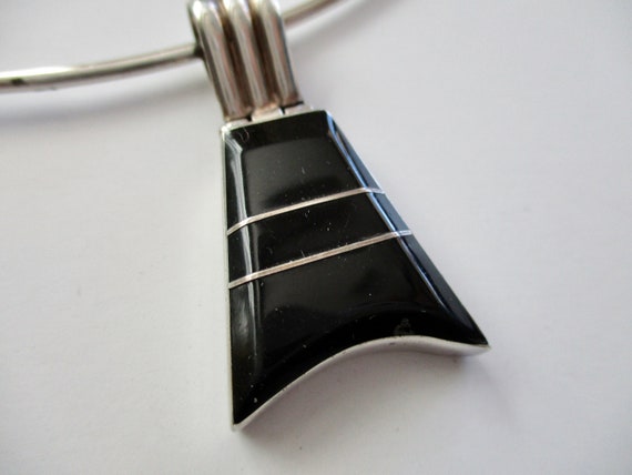 sterling silver onyx necklace - chocker, 925, 16"… - image 3