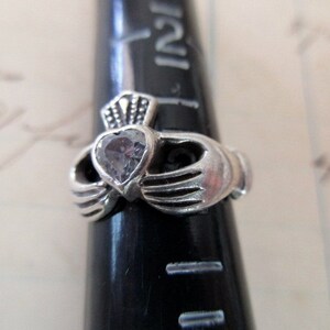 small sterling Claddagh Ring with crystal - Irish, Ireland, love, size 3