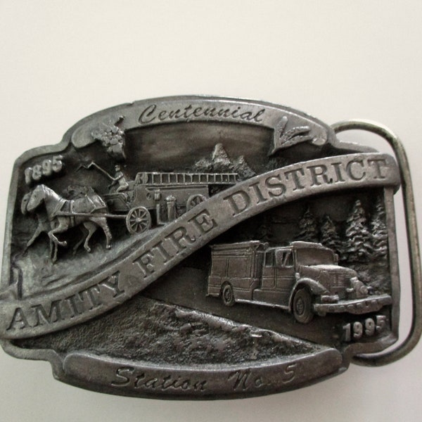 90s Amity Fire District Centennial belt buckle -  first responders, firefighters, limited edition, numbered, vintage