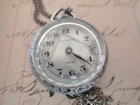 2-sided Lucerne watch and cameo pendant necklace … - image 3