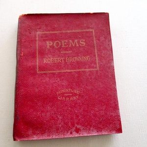 1920s tiny book - Poems, Plays, Robert Browning, red bound, Miniature Library, mini book, antique