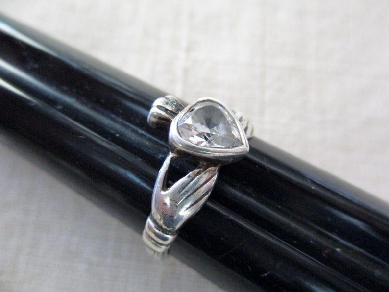 Irish vintage sterling Claddagh Ring with crystal love Ireland size 6