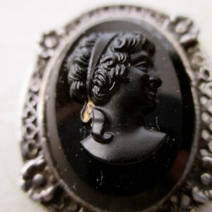 antique sterling silver brooch victorian, black, mourning, cameo image 2