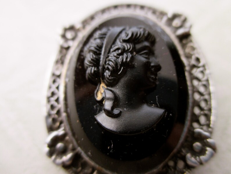 antique sterling silver brooch victorian, black, mourning, cameo image 2